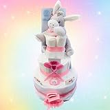 Windeltorte Mädchen in rosa Sterntaler Spieluhr Emmi 3 Etagen - inkl. 42 Pampers Windeln | Windeltorte Mädchen zur Geburt | Taufgeschenk | Geschenk zur Babyparty (Spieluhr XL)