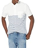 Goodthreads Slim-Fit Short-Sleeve Placed-Stripe Pocket Oxford button-down-shirts, White/Blue, US L (EU L)