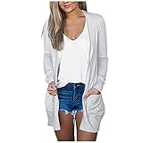 Oberteile für Damen Damen Solide V-Ausschnitt Strickjacke Langarm Manteltaschen Oberbekleidung (White, S)