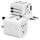 kwmobile Universal Reiseadapter für 150 Länder - Stromadapter Stecker Europa UK Australien USA - Weltreise Reisestecker Weiß - Don't Touch Desig