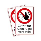 2 Stück Zutritt für Unbefugte verboten Schild 20 x 30 cm aus Stabiler PVC Hartschaumplatte 3mm mit UV-Schutz von STROBO