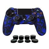 Hikfly Silikon mit Gummi-Öl-Gel-Controller Deckel Hautschutz Fall Faceplates Kits für Sony Playstation 4 PS4 / PS4 Slim / PS4 Pro Controller Videospiele mit 8 x FPS Pro Daumen Griffe Caps)(Blau)