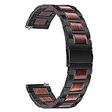 TRUMiRR Kompatibel mit Amazfit GTR 2e/Xiaomi Mi Watch Armband,22mm Edelstahl & Natürliche Walnuss Uhrenarmband Quick Release Band für Fossil Men's Gen 5 Carlyle/Garmin Venu 2 4 45mm/TicWatch Pro S