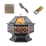 Wyxy Outdoor Große Feuerstelle Holzbefeuerung 3 und 1 Grillschale Überdachte Feuerschale mit Grillrost für Camping Picknick Lagerfeuer Terrasse Hinterhof Garten (Größe: 24'* 24' * 25') Tragen SI