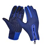 Aiyrchin Männer Frauen Winter Volle Finger Touchscreen Thermal Motorradhandschuhe Mit Reißverschluss Für Camping Im Freien Wanderung Radfahren (dunkelblau, S)