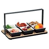 alpina 7tlg Appetizer Vorspeisen Dessert Set 24x14xH13cm Aperitif-Tablett Holztablett 6 Schalen Metallgriff Schwarz-Weiß-H