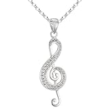Vinani Anhänger Notenschlüssel glänzend Zirkonia weiß mit Erbskette 45 cm Sterling Silber 925 Kette Italien ANZ-T45