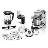 Bosch Küchenmaschine OptiMUM MUM9DT5S41, Edelstahl-Schüssel 5,5 L, integrierter Timer, ohne Waage, diverses Zubehör, Planetenrührwerk, Profi-Knethaken, Schlag-, Silikonbesen Edelstahl, 1500 W, silb