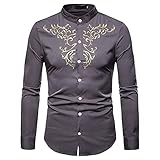 Herren Hipster Gold Bedruckt Slim Fit Langarm Hemden Abschlussball Darstellende Hemden Herren Blumen Bedruckt Langarm Button Down Party Lässig Ausgefallene Blumenhemden Besticktes Hemd Lang