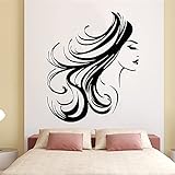 Mädchen Gesicht Wandtattoo Frau Lange Haare Frisur Make-up Zimmer Schönheitssalon Vinyl Kunstwand A8 57x68