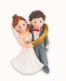 Hobbyfun Hochzeitspaar im Ring Tortenfigur ca. 8 cm - Dekofiguren als Topping für Hochzeits-Torte - Geschenkidee für Braut & Bräutigam am Hochzeitstag