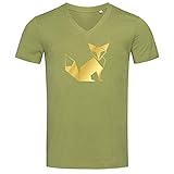 RaketeBerlin | FairWear V-Neck Herren T-Shirt | Motiv'Fuchs Origami' | 100% reinste Bio-Baumwolle | reguläre Passform | mit Druck | verschiedene Farb