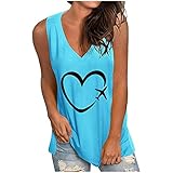 Masrin Frauen Weste V-Ausschnitt Liebe Herz Druck Hemden Flugzeug Grafik T-Shirt Sommer einfarbig lose Tanktops lässig ärmellose Bluse(XL,#C Blau)