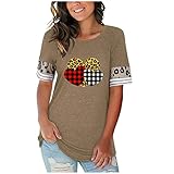 Komiseup Valentinstag Druck Damen Streifen Leopard Sommer T-Shirts Trendige Rundhals Kurze Ärmel Tops Bequeme Bluse Tunik