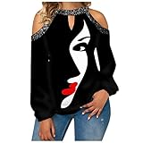 Bluse Damen Sexy Off Shoulder Neckholder T-Shirt Aushöhlen Oberteile Sweatshirt Teenager Mädchen Tunika Tops Für Frauen, Langarm Blumenmuster T Shirt Tunika Casual Lose Streetw
