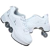 Fbestxie Roller Skates, verstellbar, Inlineskates für Kinder, vier Rollen, Mädchen, Schuhe mit Rollen, Deform Wheels Skates Kick Roller Shoe, Walking Skates Männer Frauen, Weiß - weiß - Größe: 37 EU