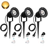 SanGlory 3er Set GU10 LED Gartenstrahler mit Erdspieß, 7W LED Gartenbeleuchtung Warmweiß Außenlampe Metall Gartenleuchte Rasenstrahler Außen-Strahler IP65, LED Strahler 2m Kabel mit Steck