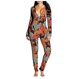 Damen-Overall mit Halloween-Muster, Schlafanzug für Erwachsene, mit funktioneller Knopfleiste, Knopf-Stil, Latzhose, 01#Orange, 60