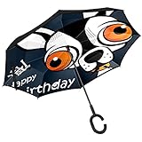 Schicht umgekehrter Regenschirm mit C-förmigem Griff, Anti-UV-Schutz, wasserdicht, winddicht, gerader Regenschirm für Auto, Regen, Outdoor, lustige Cartoon-Hunde-Geburtstagskarten (2)