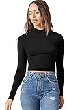 DIDK Damen Crop T-Shirt Stehkragen Bauchfrei Pullover Basic Slim Shirts Cropped Pulli Schwarz S