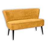 Stella Trading LORD Esszimmerbank mit Rückenlehne, Massivholz Füßen & Microvelours Bezug, Gold - Bequeme 2-Sitzer Sitzbank mit gefedertem Sitz - 140 x 83 x 75 cm (B/H/T)