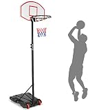 COSTWAY Basketballkorb Outdoor, Basketballständer von 180 bis 210cm höhenverstellbar, Basketballanlage mit Ständer und Rädern, Basketballanlage für Kinder und Erw