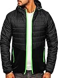 BOLF Herren Übergangsjacke Steppjacke mit Kapuze Daunenjacke Reißverschluss Sportjacke Zip Wärme Freizeit Outdoor Basic Casual Style M10001 Schwarz M [4D4]