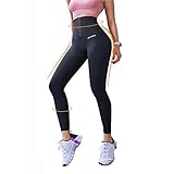 Damen Sport Leggings Lange Blickdicht Yoga Leggings Figurformende Sporthose Yogahose Fitnesshose mit Hohe Taille Bauchkontrolle, schwarz, M