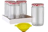 4 Einmachgläser 720ml Einkochgläser mit Schraubverschluss, inkl. einem Einfüll-T