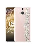 Sunrive Kompatibel mit HTC One M8 Hülle Silikon,Handykette Glitzer Diamant Strass Handyhülle Transparent Schutzhülle Etui Kette Case Backcover Handschlaufe(Ring) MEHRWEG