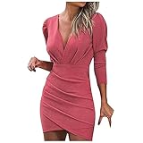 Kolylong® Partykleid Damen Langarm Abendkleid Einfarbig V-Ausschnitt Freizeitkleid Elegant Schmale PassformCocktail Kleid Casual Bodycon Minikleid Wickelkleid Ballk