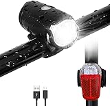 Sanfant Fahrradlicht Set, Fahrradbeleuchtung LED, Fahrradlampe Set, Fahrradlicht Frontlicht Vorne, Aufladbar, StVZO Zugelassen Wasserdicht, 2 Licht-Modi Frontlicht und Rücklicht S