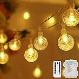 Lichterkette LED Lichterkette Warmweiß 5m 50LED Kristall Kugeln Lichterkette Batterie mit Fernbedienung 8 Modi Wasserdicht Außen Innen Weihnachten Lichterketten für Zimmer Party Garten DIY Deko Metak