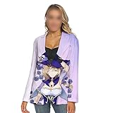 YXIUER Lisa Genshin Impact 3D Anime Fashion Print Mittellange Bluse Mit Lockerem Revers Unisex Leichter Warmer B