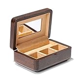 LIFENGNR Schmuckschatulle, Massivholz Tragbare Ohrringe Box Ringkasten Kleines Schmuck Aufbewahrungsbox Mit Spiegel, Schmuck Organizer Schmuck F