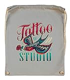 Druckerlebnis24 Turnbeutel - Tattoo Studio Vogel Vintage - Stoffbeutel aus Bio Baumw