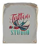 Druckerlebnis24 Turnbeutel - Tattoo Studio Vogel Vintage - Stoffbeutel aus Bio Baumw