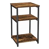 VASAGLE Beistelltisch, Nachttisch, mit 3 Ebenen, für Schlafzimmer, Stahlrahmen, für Wohnzimmer, Schlafzimmer, Industrie-Design, vintagebraun-schwarz LET273B01