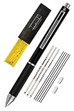 Online Multipen 4-in-1 Schwarz | Kugelschreiber & Bleistift Multifunktionsstift Metall | 3x Kugelschreiber-Mine in blau,schwarz und rot, 1x Druckbleistift-Mine | inkl. Radiergummi, in Geschenkbox