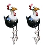 2 Stück Hühner Deko, Keramik Figuren Garten, Zaunhocker Huhn, Gartenfiguren & Gartenstatuen, Tierfiguren & Tierstatuen, Hühnchen Statue in Einer Benommenheit im Hof ​​Kunstgarten O