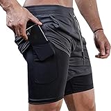 Superora Herren Sport Shorts Laufshorts 2 in 1 Kurze Running Sporthose Fitness Training Mit Eingebaut T