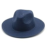 CDYEGSJ Frauen Hüte Big Brim 11cm Männer Frauen Khaki Weiß Schwarz Strohhüte Sonnenschutz Strand Frauen Sommer Eimer Hüte Sombreros de Mujer (Color : 7.5cm-Navy, Size : 56-58cm)