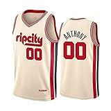 ZeYuKeJi Männer Jersey-NBA Trail Blazer # 00 Anthony Mesh-gestickter Basketball Jersey ärmellos T-Shirt (Color : Beige, Size : M)
