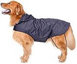 Bwiv Hunde Regenmantel Wasserdicht Hundemantel Groß Gefüttert Ultraleichte Atmungsaktive Hundejacke Reflexstreifen Regenjacke Hunde Mit Kapuze 3XL-6XL Blau 5XL