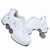 Rollschuhe für Damen, Quad Roller Skates für Kinder, Mädchen Schuhe mit Rollen, Unisex Schuhe mit Rollen, Roller Erwachsene Skates, Outdoor Sport Technologie Skateboards, weiße Skates, Kick Roller, 38