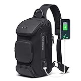 OZUKO Anti-Diebstahl Sling Bag Herren Brusttasche Umhängetaschen Crossbody-Rucksack Wasserdichte Schultertasche mit USB für Arbeit Reisen Wandern (schwarz1)