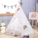 TreeBud Kinder-Tipi-Zelt mit Matte, klassisches indisches Spielzelt für Kinder, faltbares Spielhaus für drinnen oder draußen, Kinderzelte aus Baumwolle für Mädchen und Jungen mit Tragetasche (weiß)