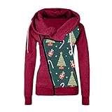 Damen Hoodie Langarm Sweatshirt Casual Reißverschluss Kordelzug Pullover Tops Slim Fit Kapuzenpulli Ob