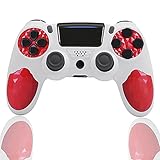 Controller für PS4, Wireless Controller für Playstation 4/PS4 Pro/PS4 Slim mit Dual Vibration/6-Gyro/Touch Panel/LED Indicator (weiß Rot)