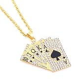 Deesen Spielkarte Straight Flush AnhhNger mit Edelstahlkette Herren Poker Halskette Goldener Schmuck